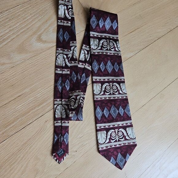 Fratelli 100% Silk Handmade In Italy Grecian Look Maroon Gray Black Men’s Tie - Picture 5 of 7